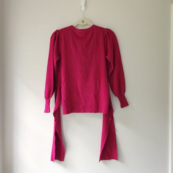 NANETTE LEPORE Tie Front Sweater | Mini Puff Sleeve | Rose Pink | Women's Small - Picture 4 of 7